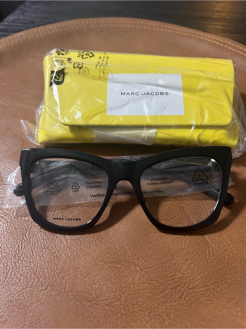 Marc Jacobs Black Cat-Eye Glasses with Yellow Case